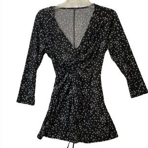 Motherhood Maternity Top Blouse Black Floral 3/4 Sleeve Woman's Medium Stretch